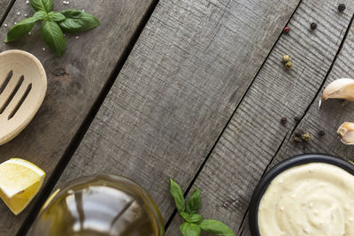 High angle view of drink on table