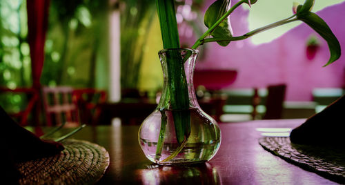 Close-up of glass vase on table