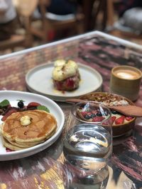 High angle view of breakfast on table