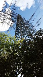 Low angle view of electricity pylon against sky