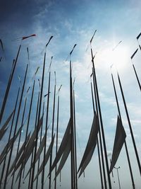 Low angle view of silhouette metal against sky at dusk