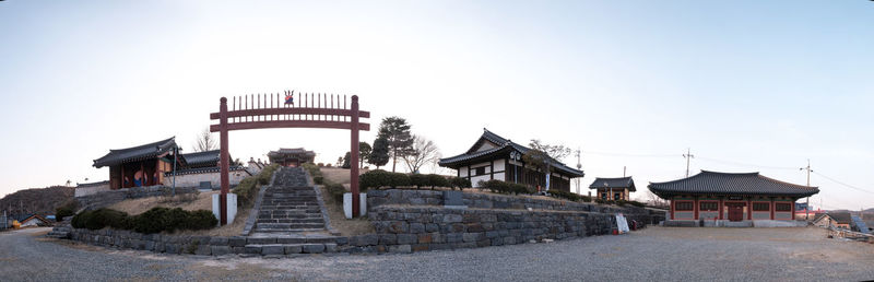 Built structures against clear sky