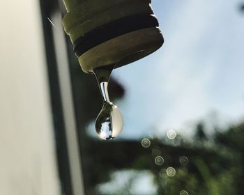 Low angle view of water drops on metal