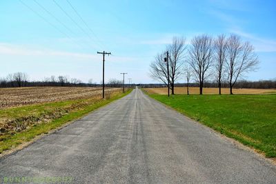 Road by field against clear sky