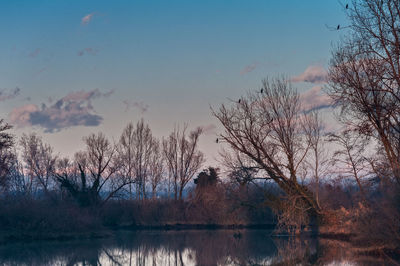 Scenic view of lake against sky during sunset