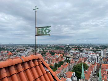 Aerial view of city and buildings against sky