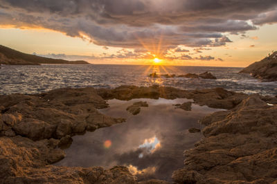 Scenic view of sea against sky during sunset