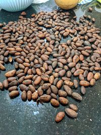 High angle view of coffee beans