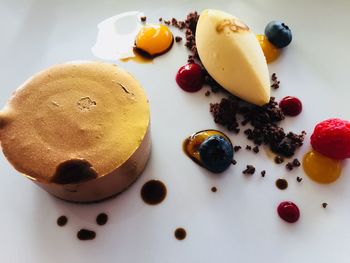 High angle view of dessert on plate