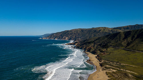 Scenic view of sea against clear blue sky