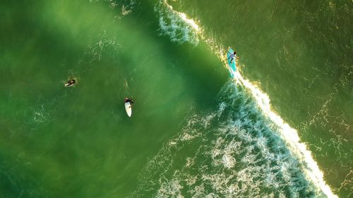 High angle view of people in water