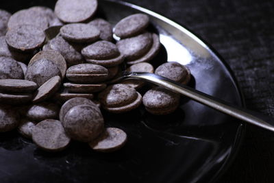 High angle view of coffee beans on table