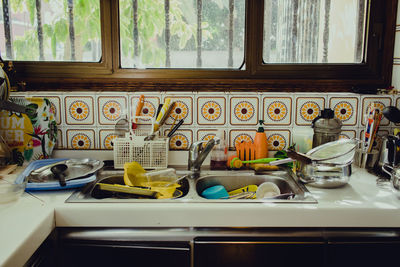 Interior of kitchen counter at home