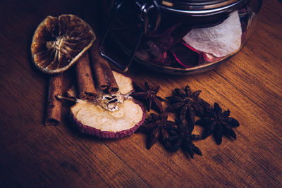 High angle view of spices on table