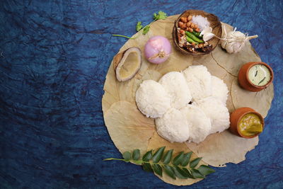 High angle view of food in plate on table