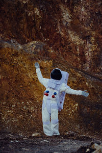 Rear view of man standing on rock