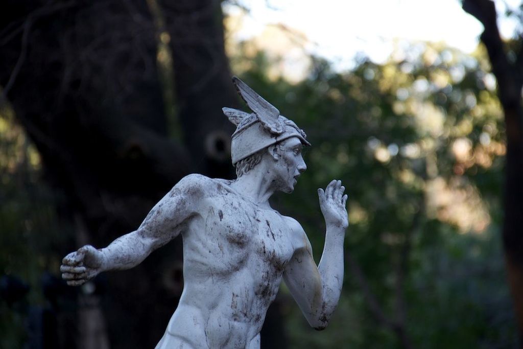 CLOSE-UP OF STATUE AGAINST TREE IN PARK