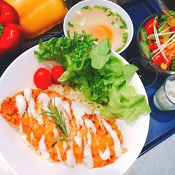 High angle view of meal served in plate