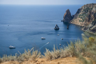 High angle view of sea and rocks