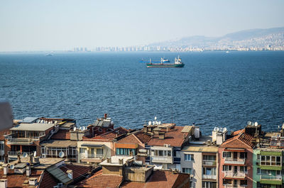 Town with sea in background