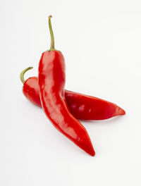 Close-up of red chili pepper against white background