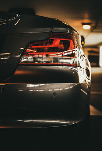 Close-up of illuminated car on table