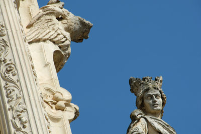 Low angle view of statue against clear blue sky