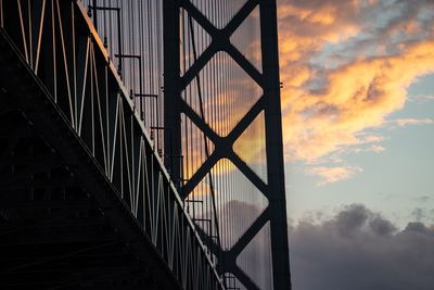 Low angle view of silhouette bridge against sky during sunset