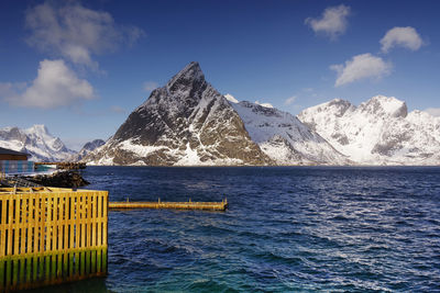 Scenic view of snowcapped mountains against sky