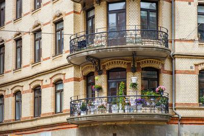 Balcony with flowers on a residential building in gothenburg, sweden