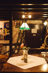 Pendant lighting over table in cafe