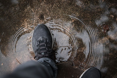 Low section of man standing in water