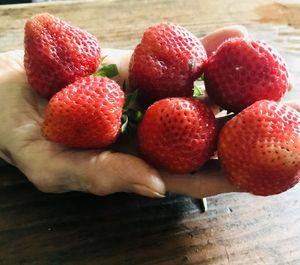 Close-up of strawberries on table