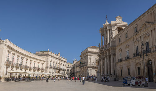 Wide angle view of piazza duomo in ortigia with splendid historical buildings