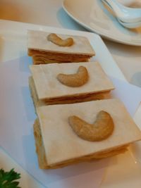 High angle view of cookies on table