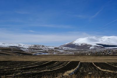 Scenic view of snowcapped mountains against sky