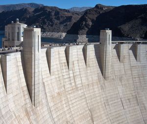 High angle view of dam against sky