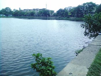 View of lake and trees against sky