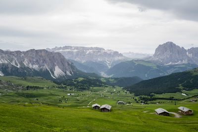 Green grass hills in the dolomites