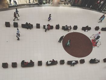 High angle view of people on floor