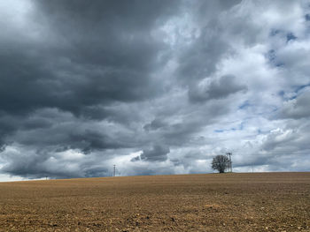 Scenic view of field against cloudy sky