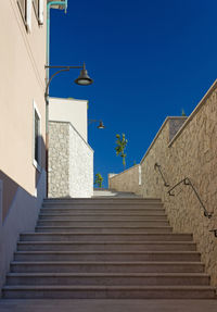 Low angle view of building against clear blue sky