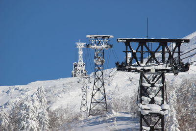 Snow covered mountain against clear blue sky