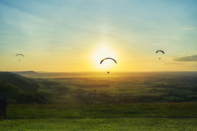 Scenic view of sunset whilst para gliding 