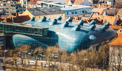 High angle view of buildings in city