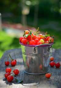 Close-up of cherries in container