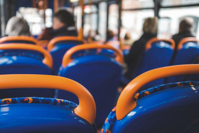 Close-up of seats in bus