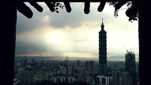 City skyline at sunset