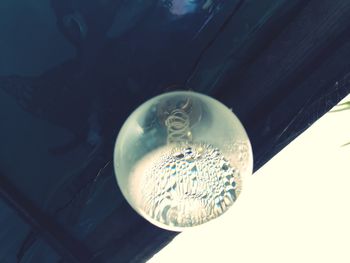 High angle view of coffee on glass