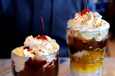 Close-up of ice cream sundae in glass